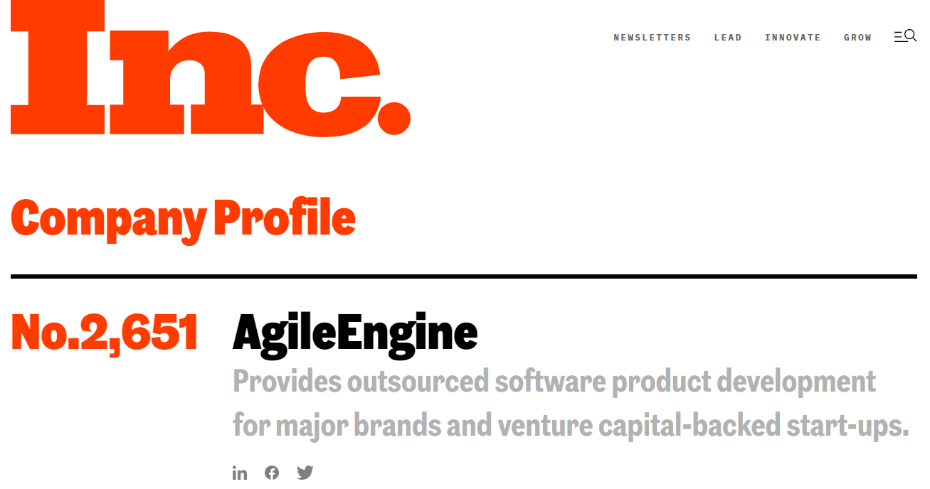 screenshot of the profile of AgileEngine on Inc. 5000