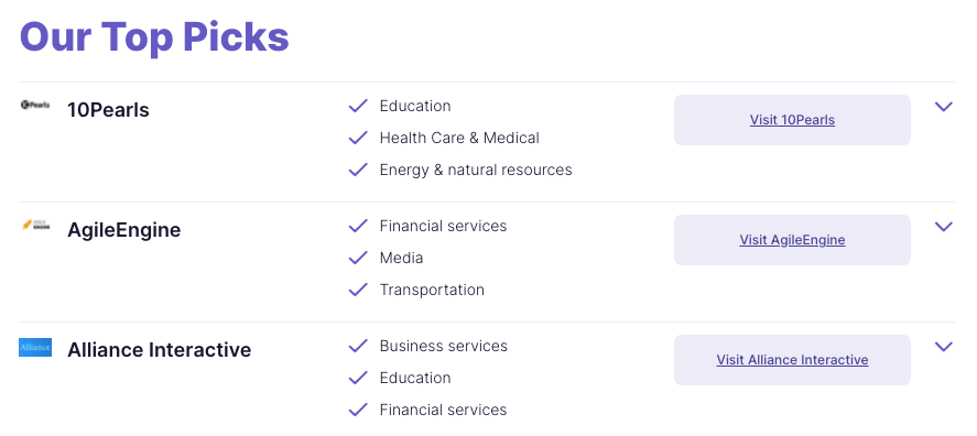 the ranking of top-3 custom software development firms in DC accroding to Digital.com