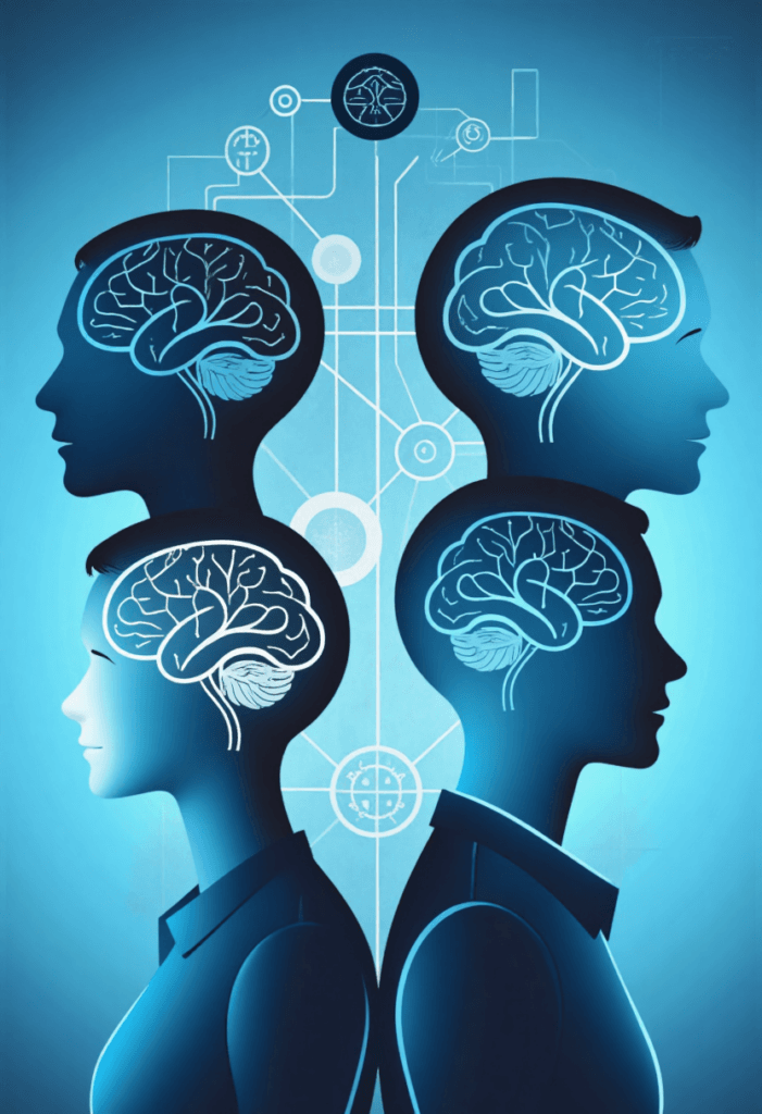 Illustration of connected brains and icons showing knowledge transfer and continuous improvement in software teams.