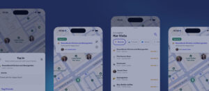 Social map applications screens with navigation, ratings, user accounts, and other funtionality