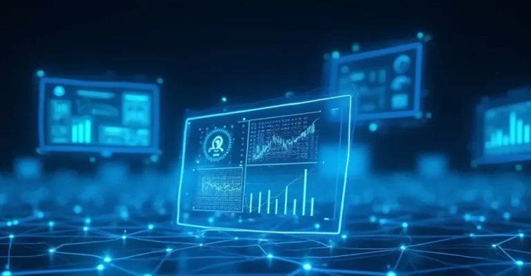 Abstract illustration representing AI architectures used in custom AI solutions as a network with nodes